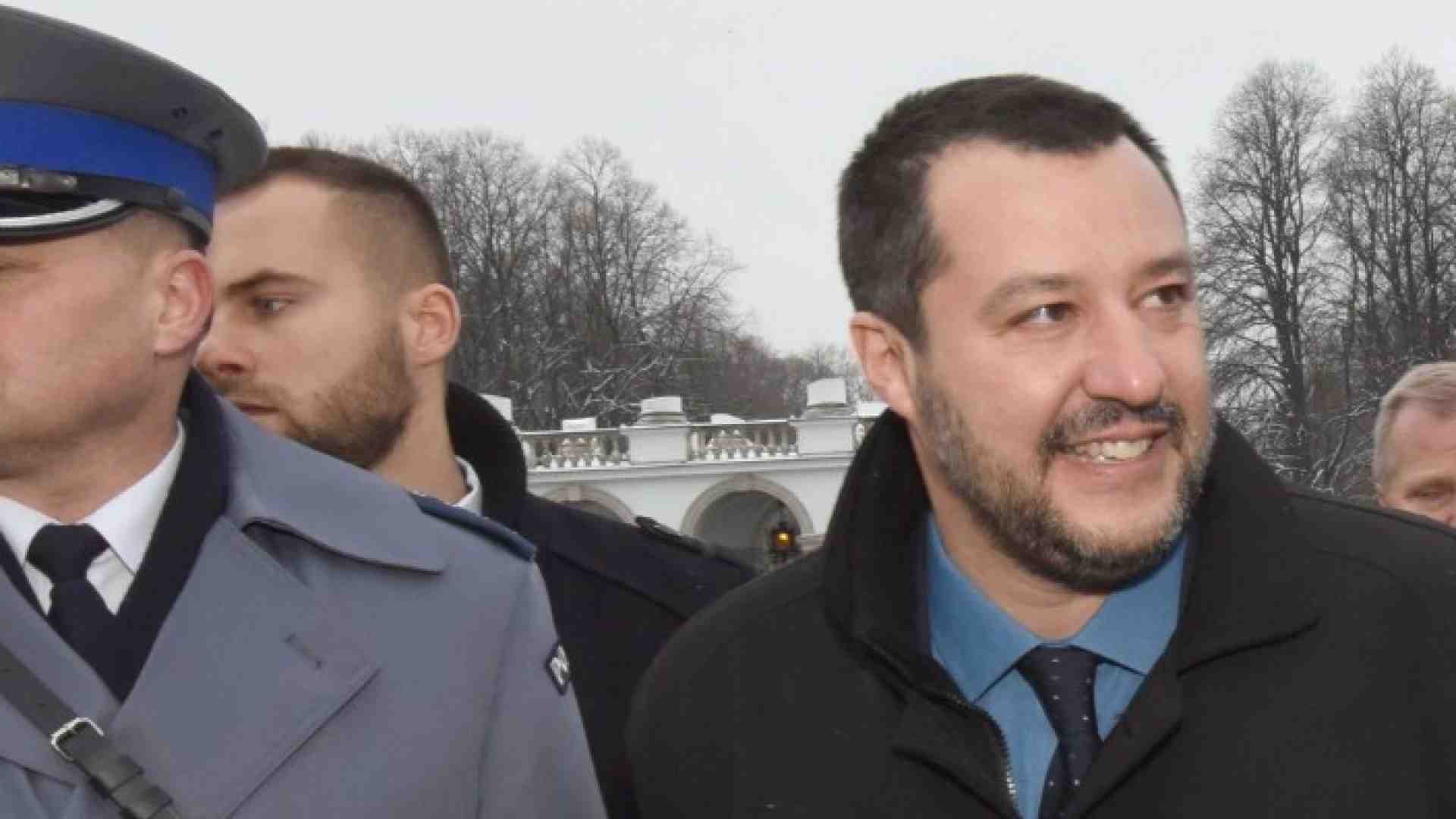 Matteo Salvini durante la sua visita in Polonia (foto LaPresse)