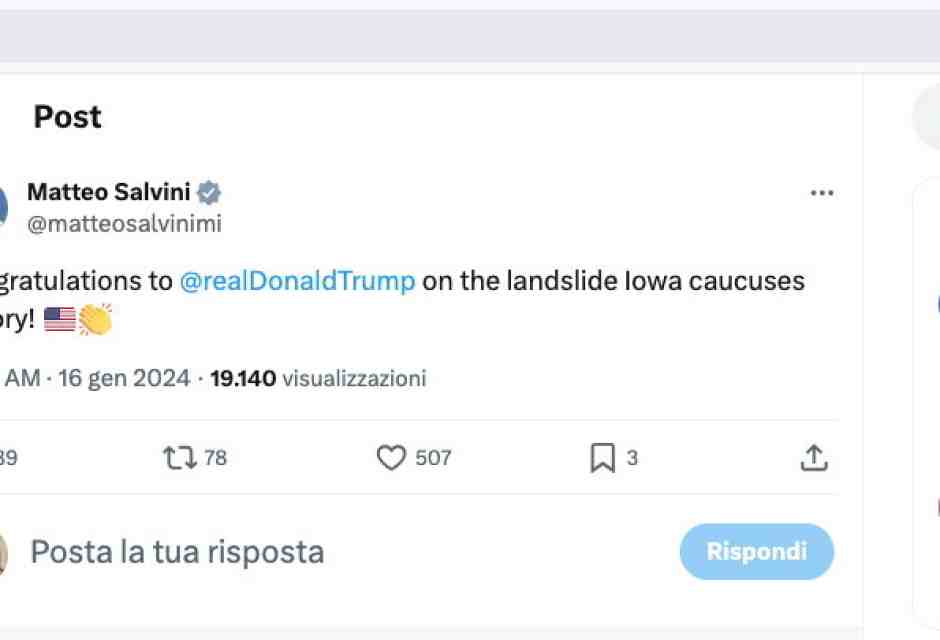 Matteo Salvini si congratula con Trump per la vittoria alle primarie in Iowa