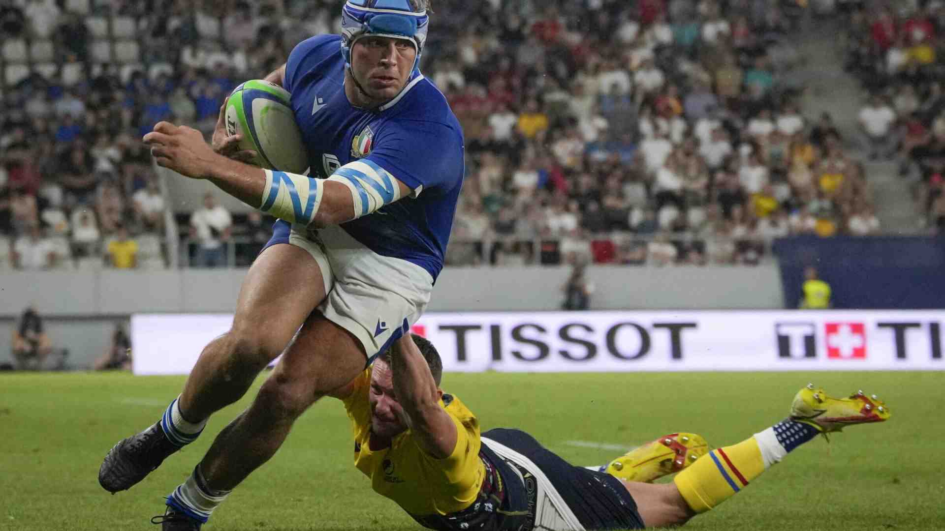 Gianmarco Lucchesi durante la partita tra Romania e Italia al Arcul de Triumf stadium a Bucarest nel 2022. (Foto AP/Andreea Alexandru via LaPresse)