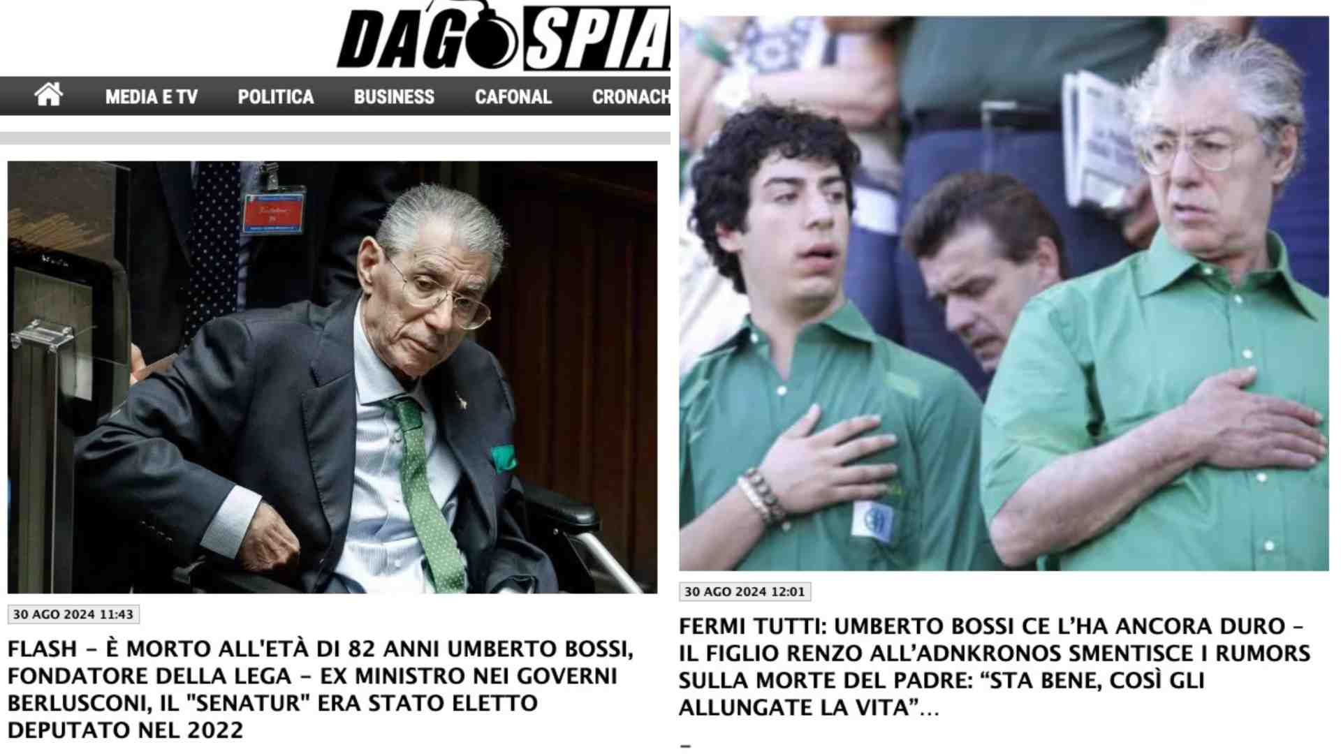 La falsa morte di Umberto Bossi: il fondatore della Lega "sta benissimo"