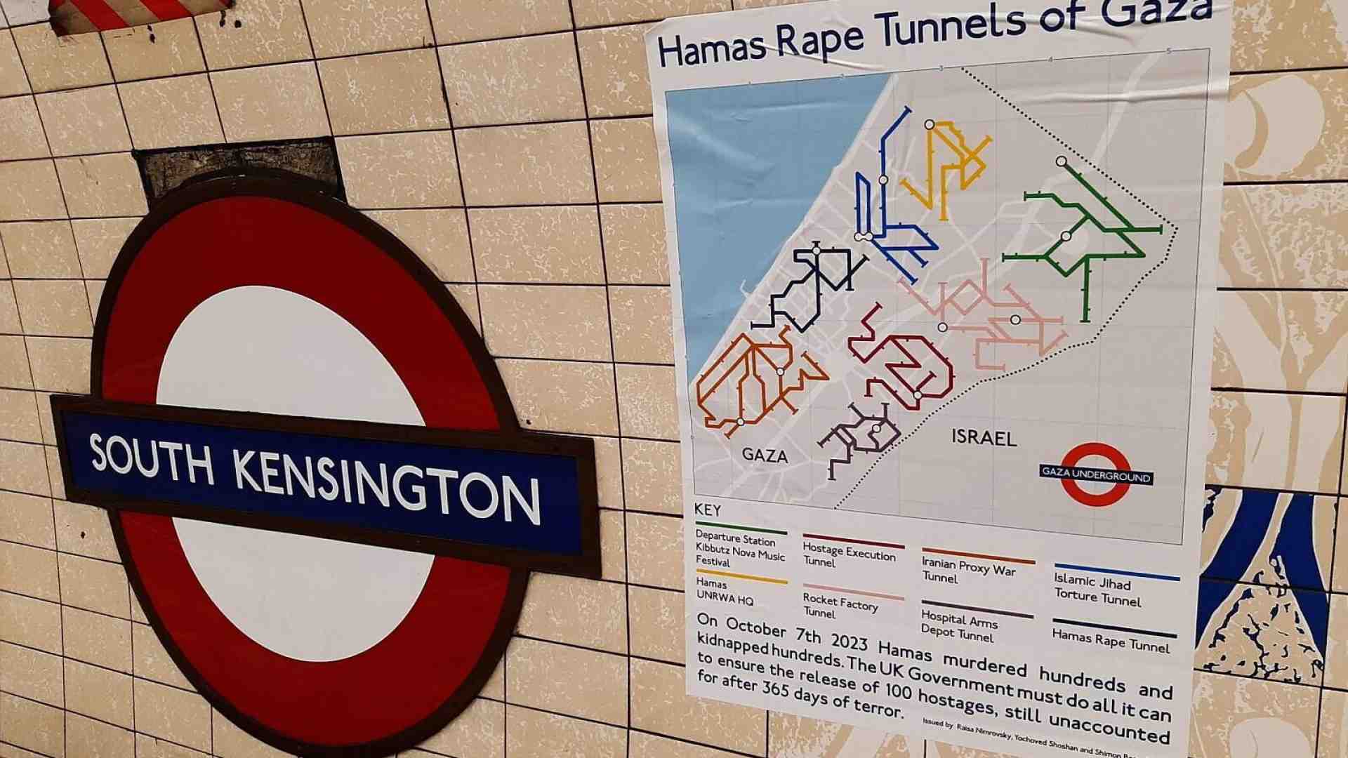 London Against Hamas tappezza la metropolitana con i tunnel di Gaza: "la pace inizia dagli ostaggi liberi"