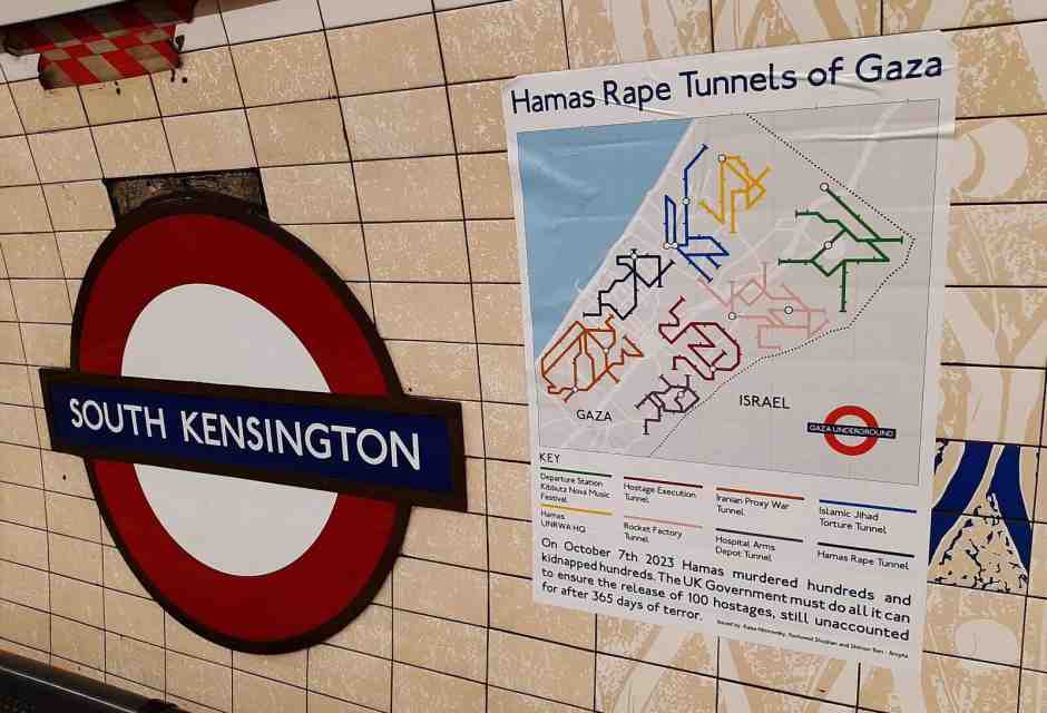 London Against Hamas tappezza la metropolitana con i tunnel di Gaza: "la pace inizia dagli ostaggi liberi"