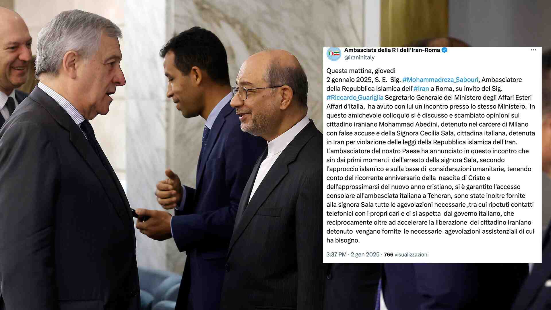 Caso Sala, un'ora di vertice a Chigi. L'ambasciata d'Iran: "Accelerare la liberazione di Abedini"