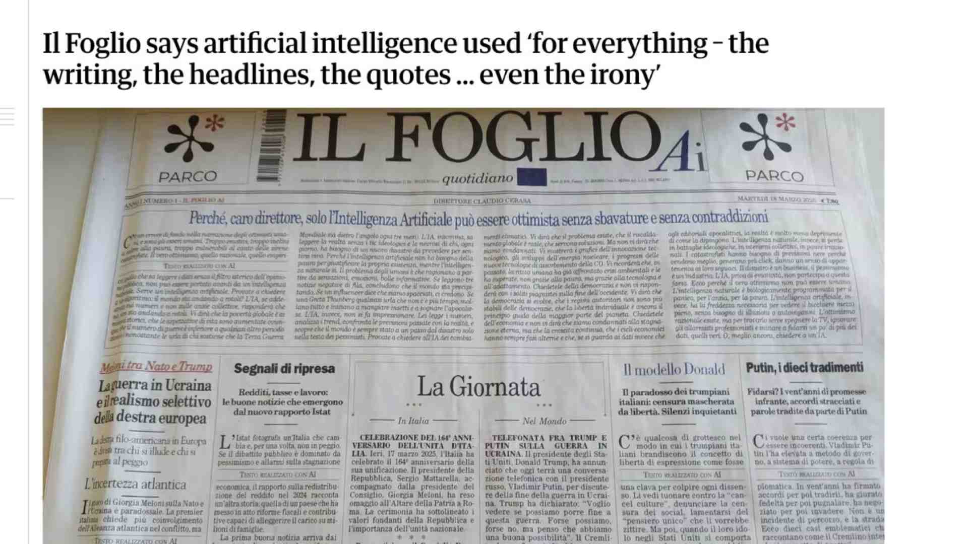 Dallo Spiegel alla BBC, la stampa internazionale racconta il Foglio AI
