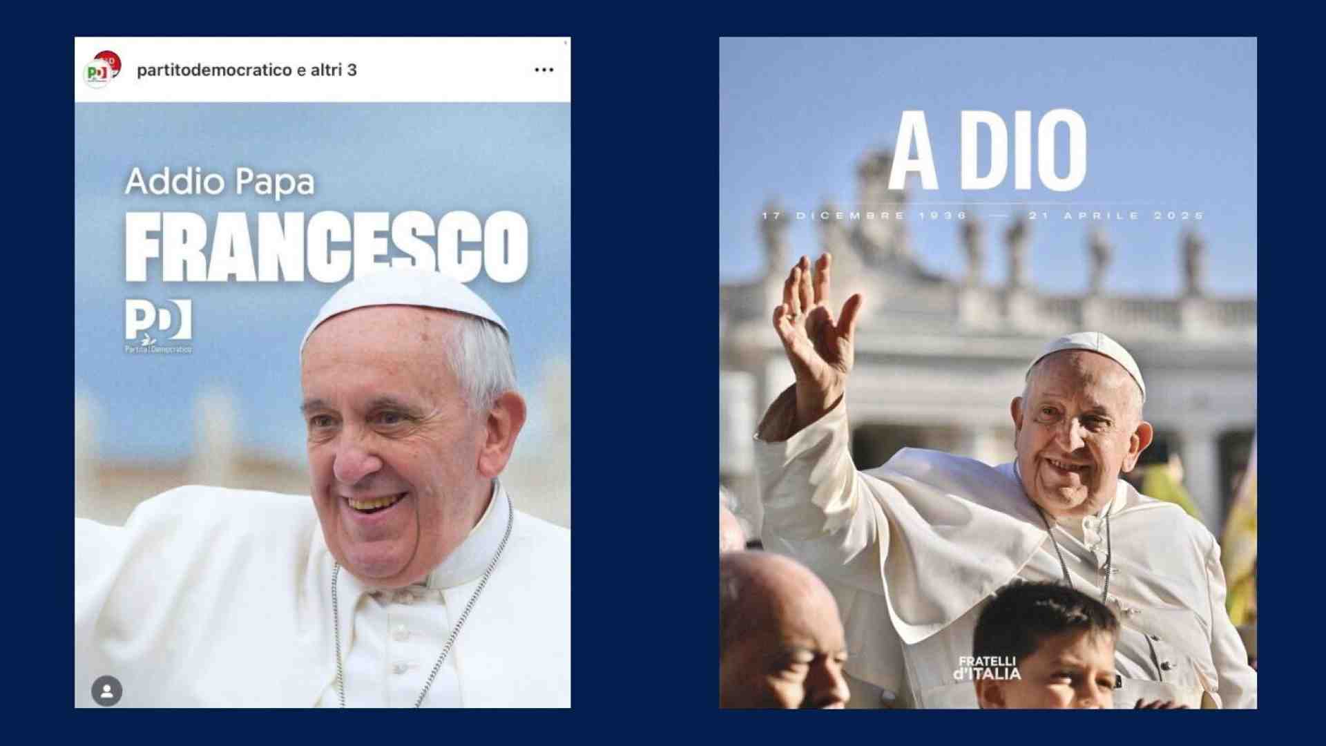 "Addio Francesco, Pd", "A Dio, Fratelli d'Italia": l'ultimo like dei partiti sul Papa