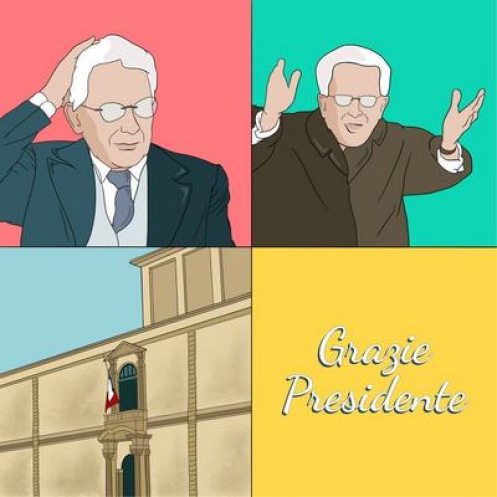 Sergio Mattarella in tre gesti emblematici: dall’esultanza di Wembley per la vittoria dell’Italia agli Europei al "Giovanni, pure io non vado dal barbiere” pronunciato in pieno lockdown, in una vignetta disegnata dalla giovane graphic designer Aurora Ferretti (25 anni) del gruppo The Skill. Questa realizzazione grafica verrà riprodotta in 100 cartoline celebrative numerate che saranno inviate a figure di rilievo delle istituzioni e dell’economia italiana - Aurora Ferretti