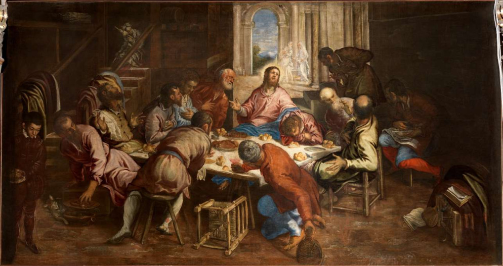 Jacomo Robusti, detto il Tintoretto, "Ultima cena", 1561-1566, olio su tela. Venezia, chiesa dei Santi Gervasio e Protasio, detta di San Trovaso - Cameraphoto Arte Venezia