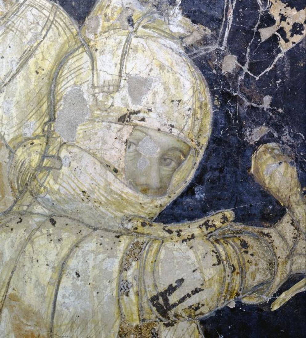 Un particolare dell'affresco di Pisanello nel Palazzo Ducale di Mantova che raffigura un Torneo cavalleresco - / Foto Ghigo Roli