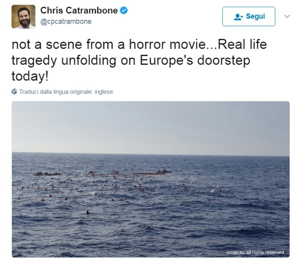 Il tweet di Catrambone, fondatore della ong Moas