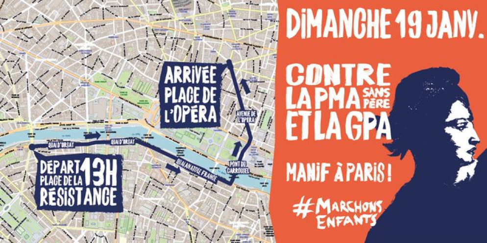 Il manifesto della mobilitazione parigina contro la legge di bioetica voluta da Macron