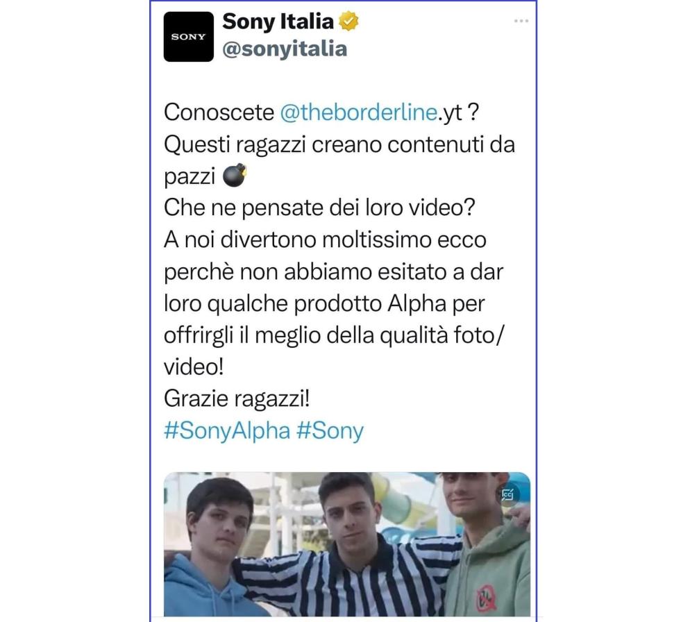 Il tweet che annunciava la collaborazione tra Sony e TheBorderline, poi rimosso dopo l'incidente - Twitter