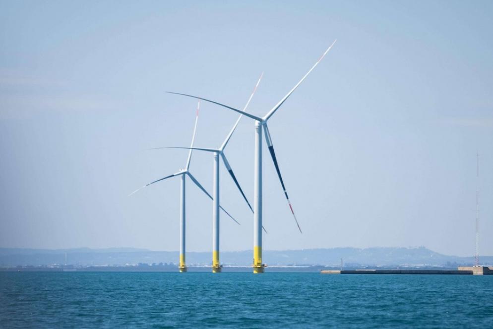 Il parco eolico galleggiante Beleolico di Renexia, inaugurato giovedì a Taranto - Ansa