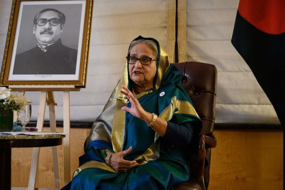 La premier del Bangladesh, Sheikh Hasina, in un'immagine di repertorio: avrebbe dato le dimissioni e sarebbe stata portata in elicottero in India - Ansa