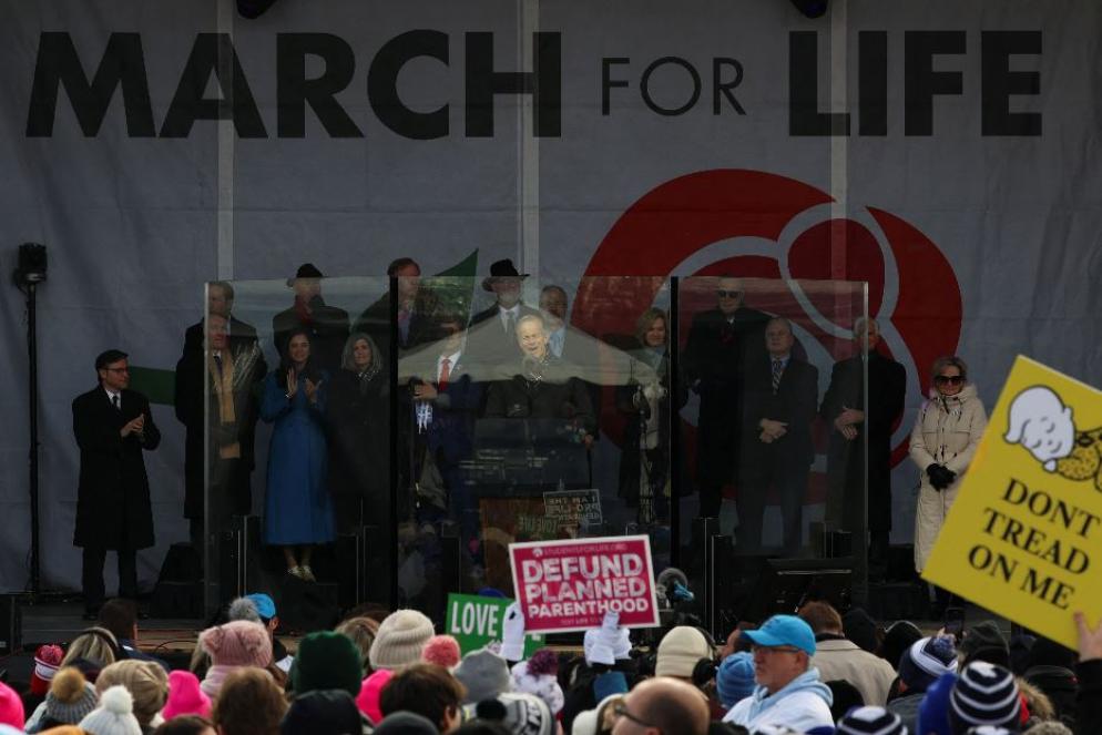 Il palco per i discorsi finali alla Marcia