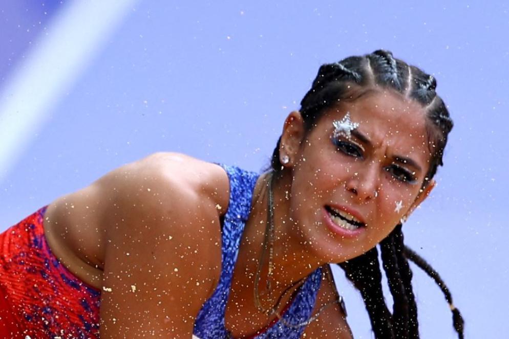 Il trucco "stelle e strisce" della velocista e lunghista Usa Beatriz Hatz - Epa/Marklund