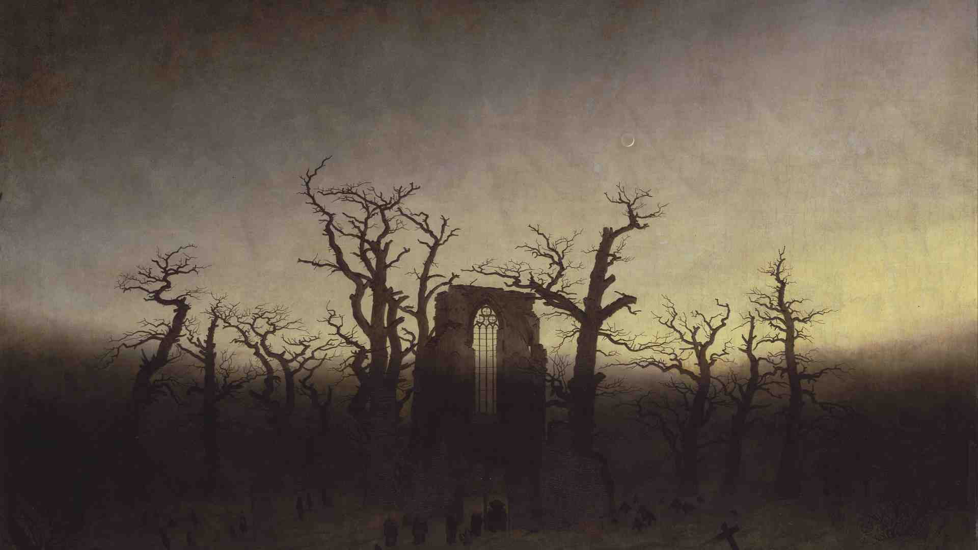 Abbazia nel querceto di Caspar David Friedrich, olio su tela, 1809-1810, Alte Nationalgalerie, Berlino <br />